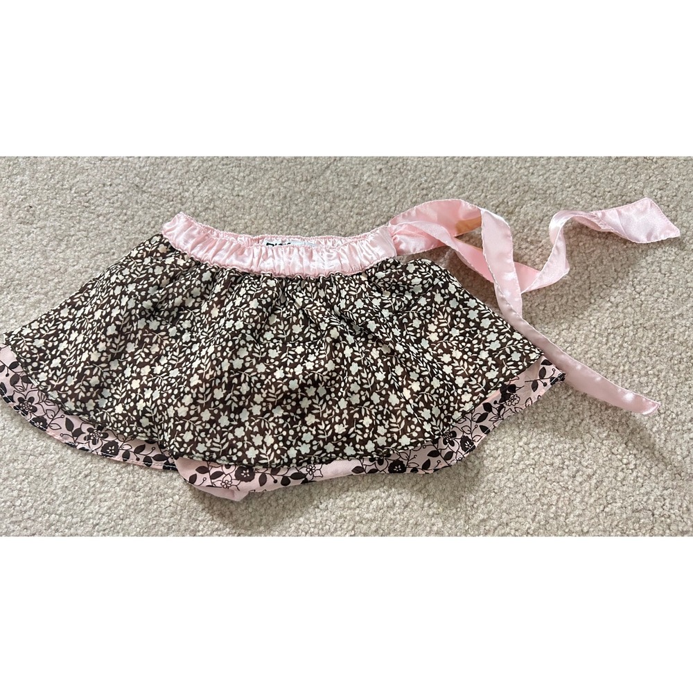 DKNY Baby Girls Skirt Size 12 18M Floral‎ Print Elastic Waist Pink Ribbon Tie